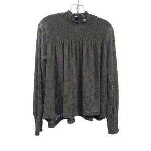 Deletta Women's Sheer Floral Top Long Sleeve Smocked Green Size Small